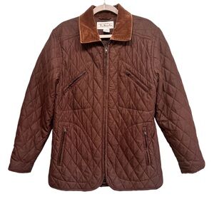 Vintage Talbots brown quilted barn chore jacket with velvet collar, size medium